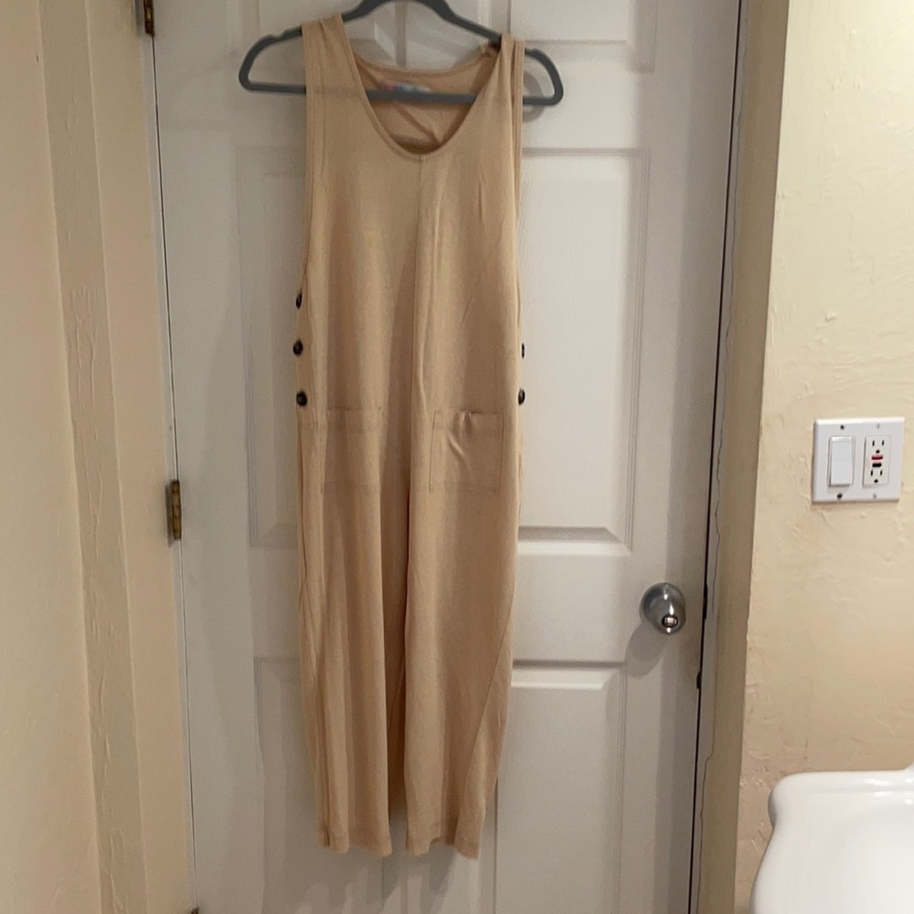 Free People Beige Sleeveless Wide-Leg Jumpsuit